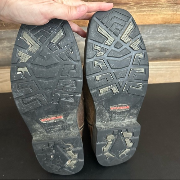 WOLVERINE Mens Brown Leather Rancher Square Toe 9 EW Wellington Steel Toe Boots - Picture 11 of 13